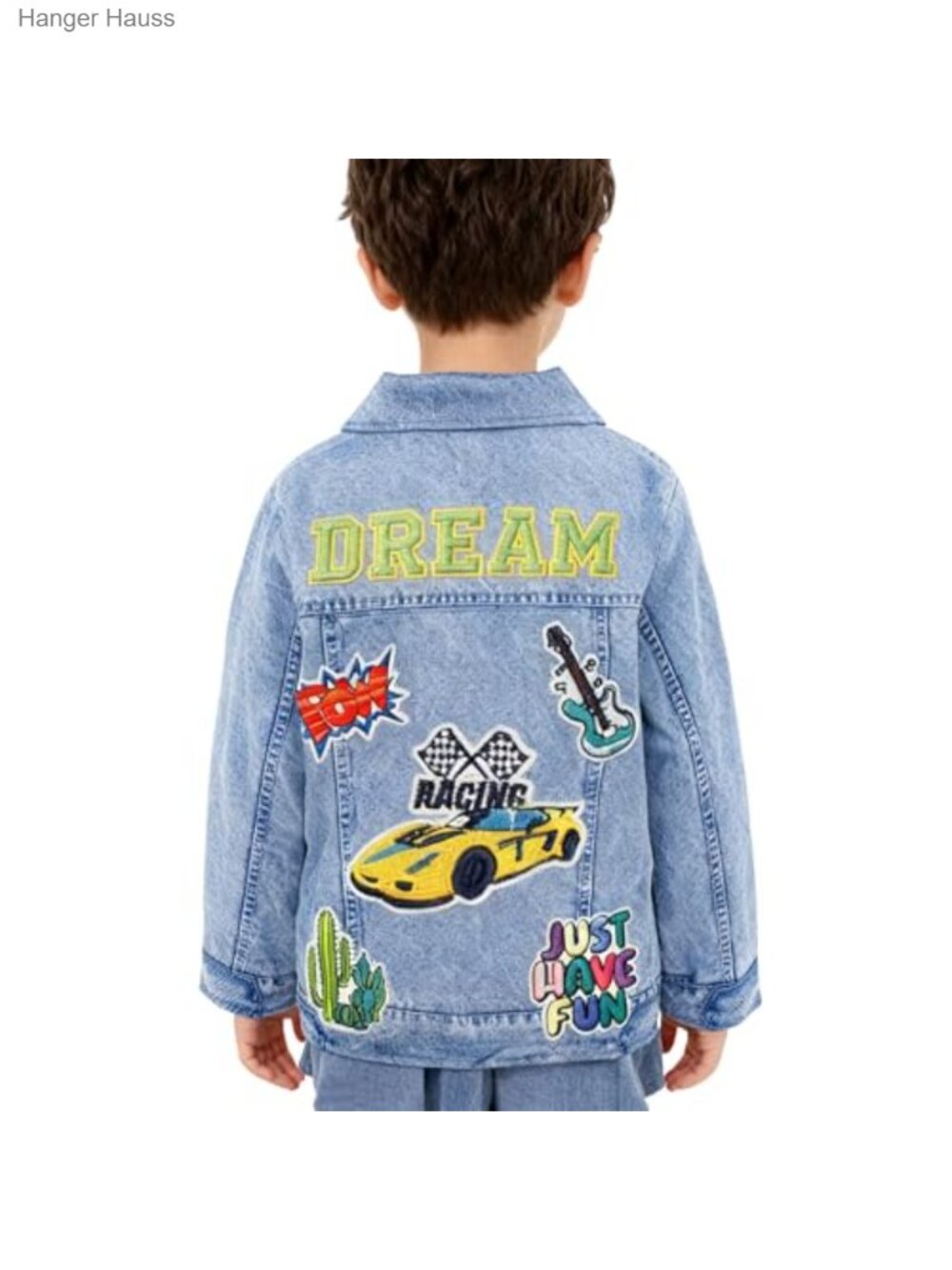 Kids Fleece Lined Denim Print Jacket Faux Embroidery Winter Coat Toddler